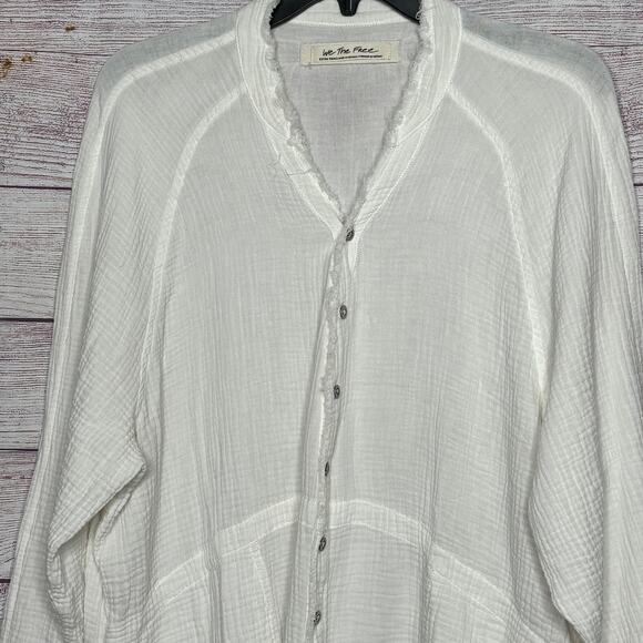 We The Free White Summer Daydream Gauze Pockets Button Down Oversized Top XS - Picture 4 of 7